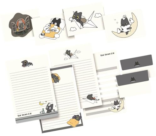 1 set di carta da cancelleria e buste set di piccoli gatti neri carta da scrittura carta da lettere per scrivere lettere