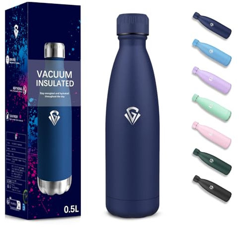 Borraccia Termica, 500 ml Senza BPA, Borraccia Acqua, Isolamento Sottovuoto a Doppia Parete, Borracce, 304 Acciaio Inossidabile, Bottiglia Termica per Scuola, Viaggi, Jogging, Campeggio - Blu scuro