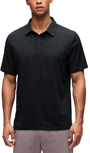 CRZ YOGA Cloud Jersey Polo Shirts for Men - Midweight Golf Short Sleeve Tops Soft Athletic Casual T-Shirts Black X-Large