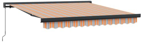 vidaXL Tendone Manuale Estensibile a Strisce Multicolori 350 x 250 cm - Ombra per Esterni, Patii e Balconi. Tenda da Sole Moderna per Giardini con Struttura Estensibile.