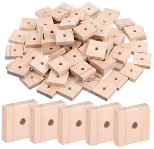INOOMP 100pcs Natural Wood Parrot Chewing Blocks with Hanging Bird Cage for Parakeet Training DIY Craft Wood Chips for Macaws Cockatoos
