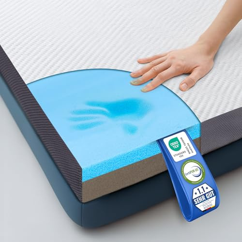 MKS Cubrecolchón 2 en 1 de alta calidad, 180 x 200 cm, espuma de gel reversible, H3 y H4, construcción de 5 capas, laterales de malla y antideslizante, cómodo colchón para todas las posiciones de