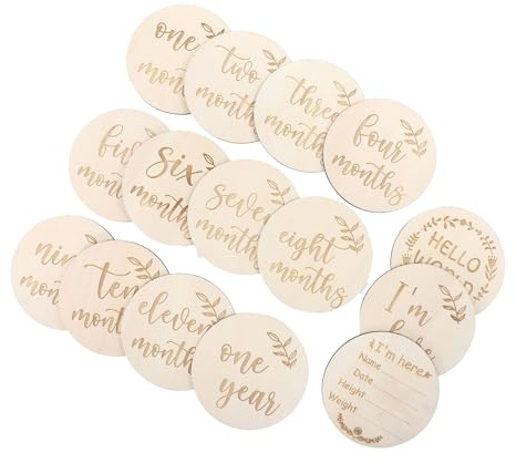 Gatuida Holz Meilensteinkarten Monatskarten Wachstumskarten 15 Stück Foto Requisiten Neugeborene Geschenkset Babyfotos