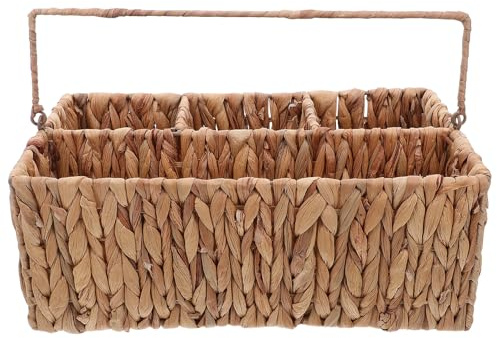 TOYANDONA Panier de Rangement Osier Tressé Vintage avec Compartiments Organisateur Portable pour Couverts Ustensiles et Condiments Panier Multifonction avec Poignée pour Cuisine et Pique-