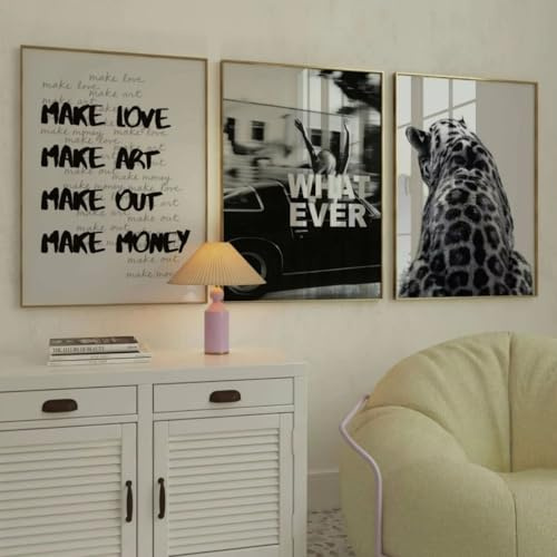 JORCEDI 3er Poster Aesthetic Schwarz Weiß Set, Geparden Wandkunst, Moderne Wandbilder, Fashion Leinwand Bilder, für Schlafzimmer Wohnzimmer Deko, Ohne Rahmen (50 x 70 cm)