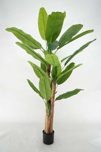 Pianta Artificiale di Banano con Corteccia Naturale, Foglie in PVC, Varie Misure, per Interni Residenziali e Commerciali (Chiquita 200 cm - 4 tronchi)