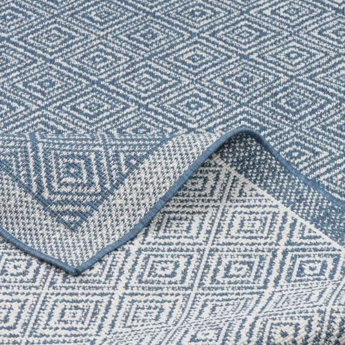 Pergamon In- und Outdoor Teppich Hampton Blau Meliert - Beidseitig Verwendbarer und Wetterfester Teppich in Verschiedenen Größen für Terrasse, Balkon und Garten