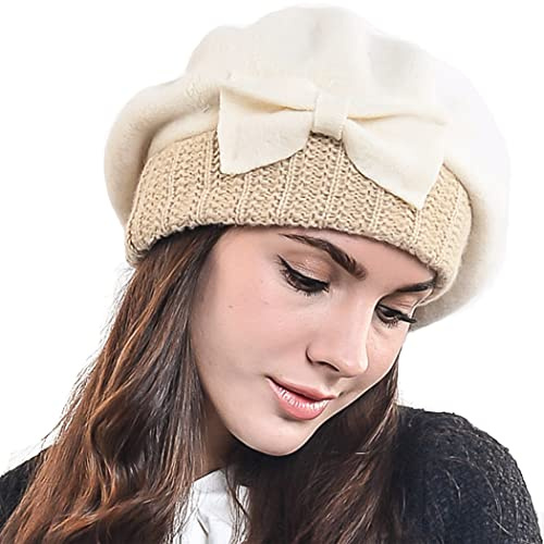 Frauen Barette 100% Wolle Baskenmützen Schicke Winter Mütze HY022