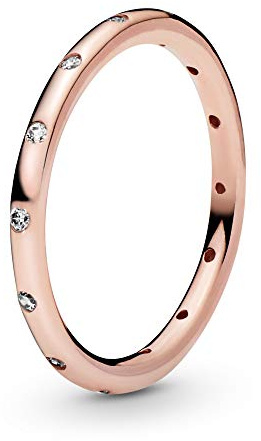 PANDORA Einfacher Funkelnder Band Ring in Roségold mit 14 Karat rosévergoldete Metalllegierung und Cubic Zirkonia Timeless Collection, Größe 56