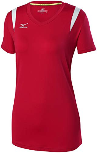 Mizuno Damen SS Jersey 440646.1073.03.XS Balboa 5.0 Kurzarm Volleyball Trikot, rot/Silber, Womens X-Small