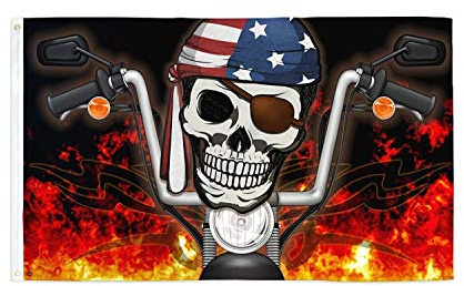 AZ FLAG Drapeau Pirate Bikeurs américains 150x90 cm 2 Œillets | Usage intérieur et extérieur Drapeau décoratif corsaire coutures doubles et bords renforcés avec œillets métalliques