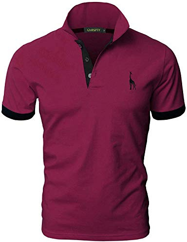 YIPIN Hombre Polo de Manga Corta Bordado de jirafa Deporte Golf Camisa Poloshirt Negocios Camiseta de Tennis Verano T-Shirt,Rojo 1,XXL