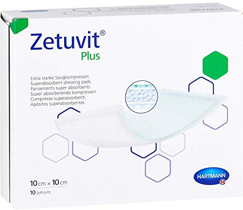 ZETUVIT Plus extrastarke Saugkompr.steril 10x10 cm 10 St Kompressen