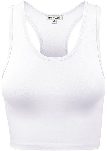 HATOPANTS Sleeveless Racerback Crop Camisole Tank Tops Cotton Basic Shirts White M