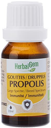 Herbalgem - Propolis Concentrée - Large Spectre Gouttes Bio - Dès les Premiers Signes du Refroidissement - 15 ml - L'emballage peut varier