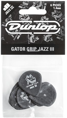 Jim Dunlop 571P140 plektrum – Gator Grip Jazz III 1,40 mm – spelarpaket 6