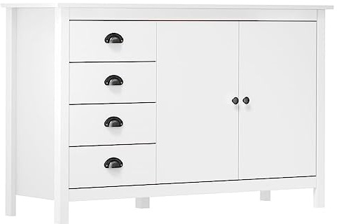 vidaXL Kiefernholz Massiv Sideboard mit 4 Schubladen 2 Türen Kommode Beistellschrank Mehrzweckschrank Anrichte Schrank Weiß 130×40×80cm