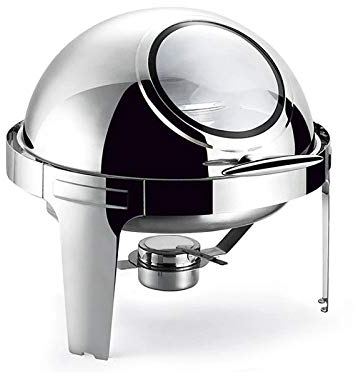 6.8L Round Chafing Dish, Stainless Steel Roll-Top Chafer Buffet Set Includes Food Pan, Water Pan and Fuel Holders for Home, Restaurant, Party(Visible Window)