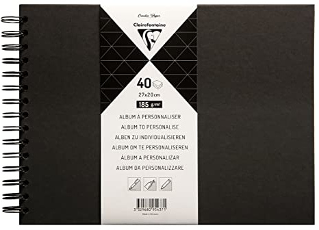 Clairefontaine 95437C - Album à Personnaliser 40 Feuilles 27x20 cm - Papier Noir Épais 185g m² - Couverture Rigide Noire - Spirale noire - Loisirs Créatifs, DIY, Scrapbooking