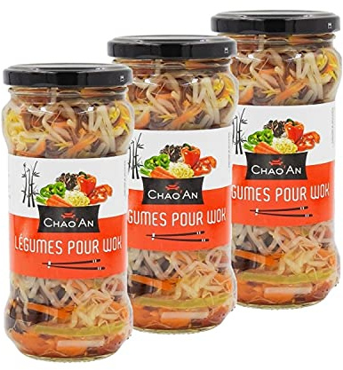 Lot 3x Légumes pour wok Chao’an 330g – Pack cuisine asiatique – Mélange prêt à cuisiner pour wok et nouilles