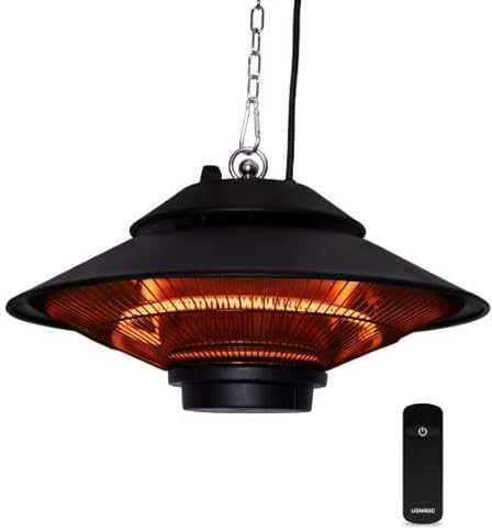 Stufa a infrarossi per esterno a soffitto|Fungo riscaldatore da terrazza e giardino 1500W. Con telecomando. protezione IP44. Nero