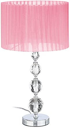 Relaxdays Tischlampe, Nachttischlampe im Kristalldesign, HxD: 54 x 29,5 cm, E27 Fassung, Tischleuchte mit Schirm, rosa