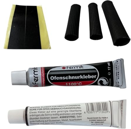 FireVikings Fireparts - Colle d'étanchéité pour poêle de cheminée (colle pour fil de four beige) + 3 manchons + attaches