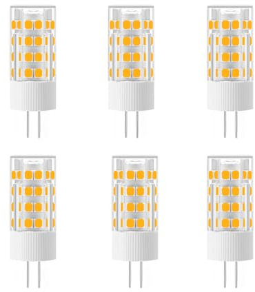 Jiotouhu G4 Led Lampen, G4 5W LED Leuchtmittel, 500 Lumen, Warmweiß 3000 K, 360 Grad Abstrahlwinkel, Entspricht 50 Watt Halogenlampen, AC/DC 12V, Nicht Dimmbar Kein Flimmern, 6er-Pack