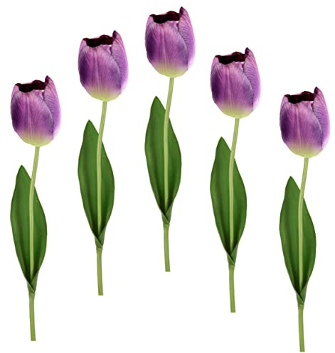 Flair Flower Real Touch Tulpen Tulpenknospen Tulpenbündel Tulpenbund Blüten Frühjahrsdeko Frühlingsdeko Osterdeko Kunstblumen - Künstliche Einzeltulpe Violett 67x4x4 cm