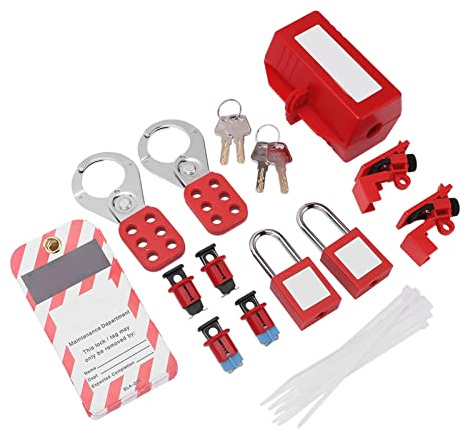 Socobeta Kit d'étiquetage de Verrouillage électrique, Ensemble de Cadenas de sécurité à moraillon en Acier Inoxydable Stockage Facile Laiton Massif Haute robustesse pour Produits Chimiques