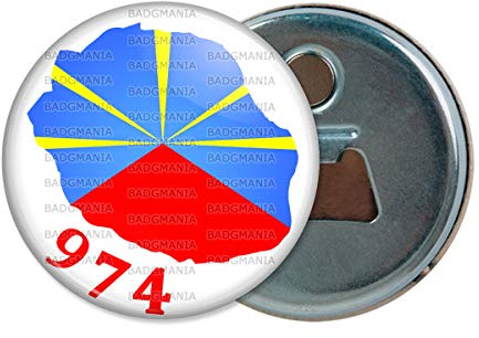 Badgmania Décapsuleur Aimanté Magnet | Ile de la Réunion 974 Drapeau Réunionais Flag Emblème France | Ouvre Bouteille Refrigerateur | Idée Cadeau