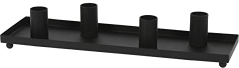 Metall Kerzentablett schwarz für Stabkerzen, 30 x 10 cm | Kerzenständer mit 4 Haltern, Deko Kerzenhalter für Tafelherzen, elegant modern