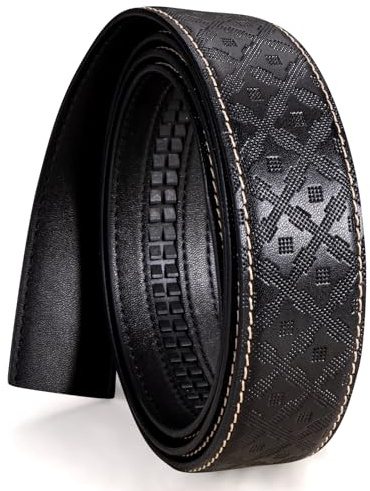 Barry.Wang Men's Ratchet Belt Strap Without Buckle, Black Genuine Leather Belt Automatic Replacement 3.5cm Casual Every Day Jeans Belts