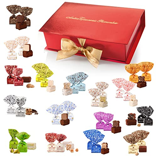 GUSTONE. Geschenkset Tartufo Pralinen Antica Torroneria Piemontese klassische dunkle und helle Schokoladen-Trüffel mit Haselnuss 450g Geschenkbuch