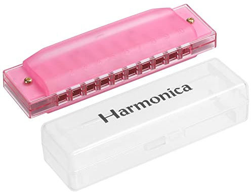 PATIKIL Claramente Colorido Translúcido Armónica 10 Agujeros Rosa ABS Arpa Boca con PVC Caja para Educativos Instrumentos musicales Principiantes Adultos Profesionales