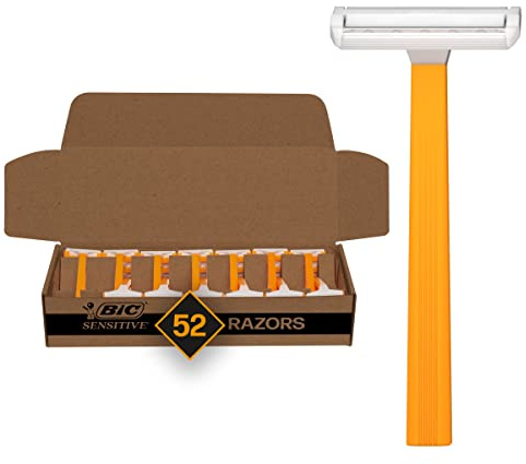 BIC Sensitive Men’s Disposable 1-Blade Razors, Smooth Shave with Lightweight Handle, 52-Pack