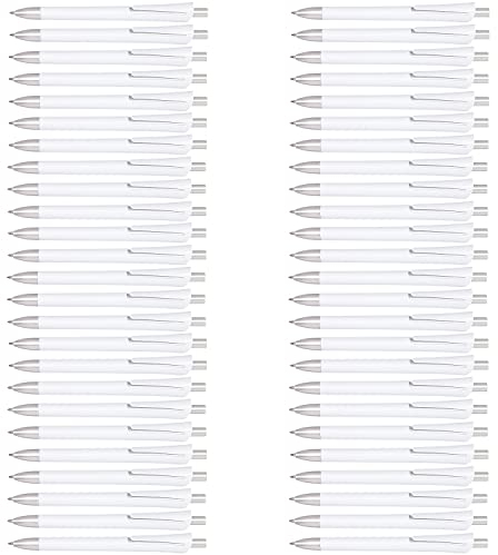 Preiswert & Gut Kugelschreiber Weiß – 14,2 cm Druckkugelschreiber aus Kunststoff – dunkelblauschreibend mit ca. 800–1.000 m Schreiblänge – langlebige Schreibstifte für Büro, Schule & Alltag – 50 Stück