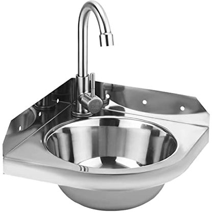 Lavabo Triangolare in Acciaio Inossidabile, Lavandino Commerciale per Lavamani con Rubinetto per Acqua Calda e Fredda, Lavandino per Vasche da Bagno Piccolo Vanity Angolare per Montaggio a Parete in A