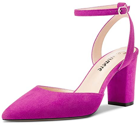 Castamere Donna Chunky Blocco Alto High Tacco Heel a Punta Cinturino alla Caviglia Two-Piece Pumps da Matrimonio Dress 8 CM Heels Fucsia 44 EU