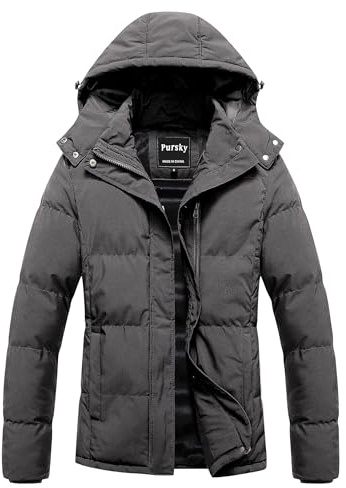 Pursky Women's Quilted Heavy Winter Jacket Insulated Weather Resistant Mid-Length Puffer Parka Coat Grey M