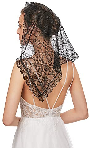 JAWSEU Mantilla Spitzen Katholisch Schal Schleier, Weiche Brautschleier Kurzer Schleier Muslimische Spitze Blumenrand Tüll, Kopfbedeckung für Frauen Mädchen