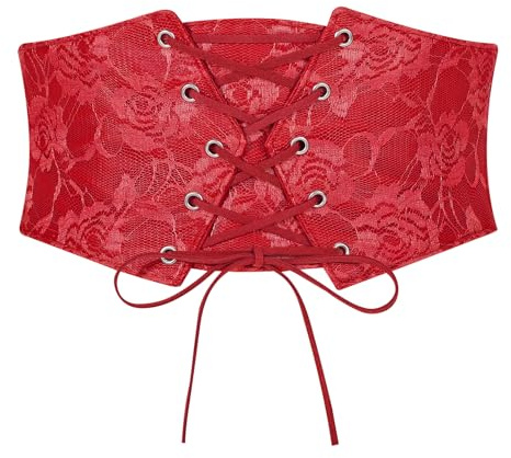 JasGood - Cintura da donna con corsetto largo elastico, cintura Waspie con laccetti per abito da donna, per carnevale, festival, costume, Colore: rosso, Fit Taillengröße 58cm-67cm