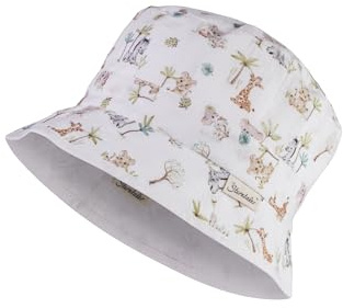 Sterntaler Wendefischerhut Tierbabys - Unisex Babymütze mit Druckmuster - Fischerhut Baby mit Bindeband - ecru, 47