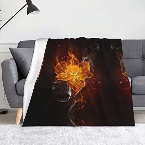Mikrofaser-Decke mit Flammenblumen-Druck, Sofa-Überwurf, Flanell, flauschig, weich, warm, Überwurf, Decken für Bett, Couch, Reisen, 152,4 x 127 cm