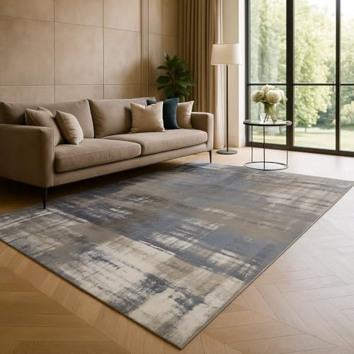 HAMID – Zeitgenössischer Wollteppich Alpes, moderner weicher Teppich, Großer Teppich für Wohnzimmer, Schlafzimmer, Wohnzimmer (Grau Turkis 230 x 160 cm)