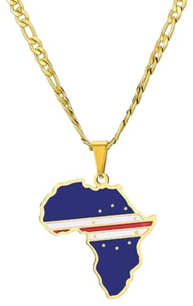 Cernomal Collier avec Pendentif Drapeau Carte du Cap-Vert – Chaîne De Pull Cubain Tendance Ethnique Africaine, pour Femmes Et Hommes, Charme Patriotique, Accessoires De Bijoux, Cadeaux,