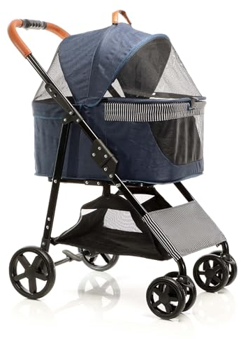 Fudajo 2in1 Hundebuggy zusammenklappbar in Blau, Hundewagen mit Abnehmbarer Hundetragetasche, für kleine bis mittlere Hunde und Katzen