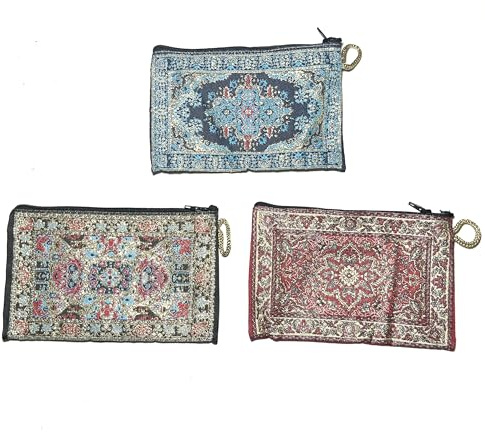 3 Geldbörsen mit ethnischem Druck, Größe 15 x 10 cm, kleine Geldbörse für Münzen, Karten, Schlüssel, Kosmetik, handgefertigt in Indien, bunt, Reisetaschen