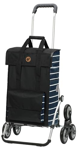 ANDERSEN Einkaufstrolley - Treppensteiger Royal Shopper Jella blau | ideal für Treppen, aus Alu, hohe Tragkraft, bis 50 kg - Tasche mit Seitentasche, Innenfach, Reflektoren, 51 L
