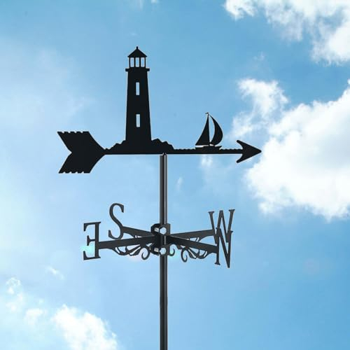 ZNEL Wetterhahn Mit Bauernhof Eisen Segelboot & Licht Turm Geformt Ornament Wetterfahne Windrichtungsanzeiger,Yard Dächer Messwerkzeuge Gartendekoration